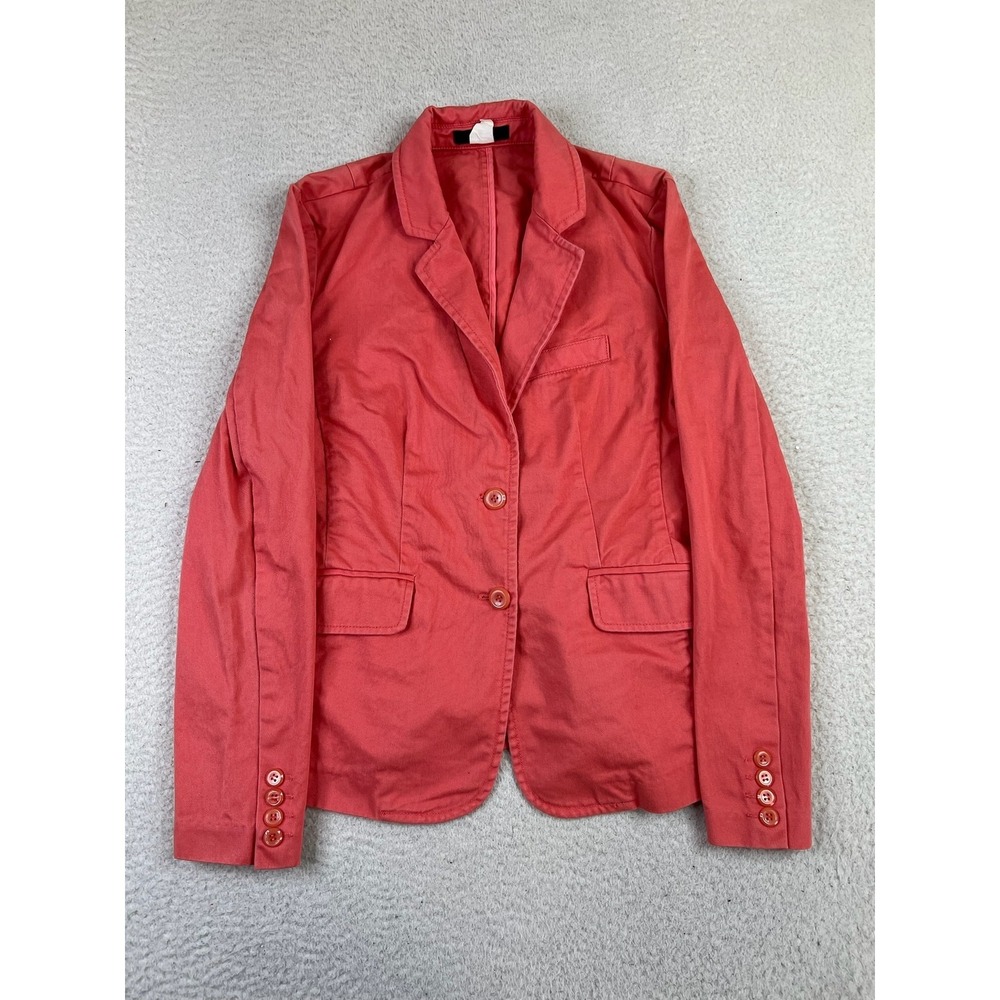 J Crew Blazer Womens 4 Red Coral Cotton Unlined‎ Casual Lightweight Jacket